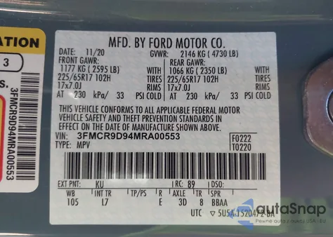 2021 Ford Bronco Sport Badlands from USA, damaged, VIN 3FMCR9D94MRA00553